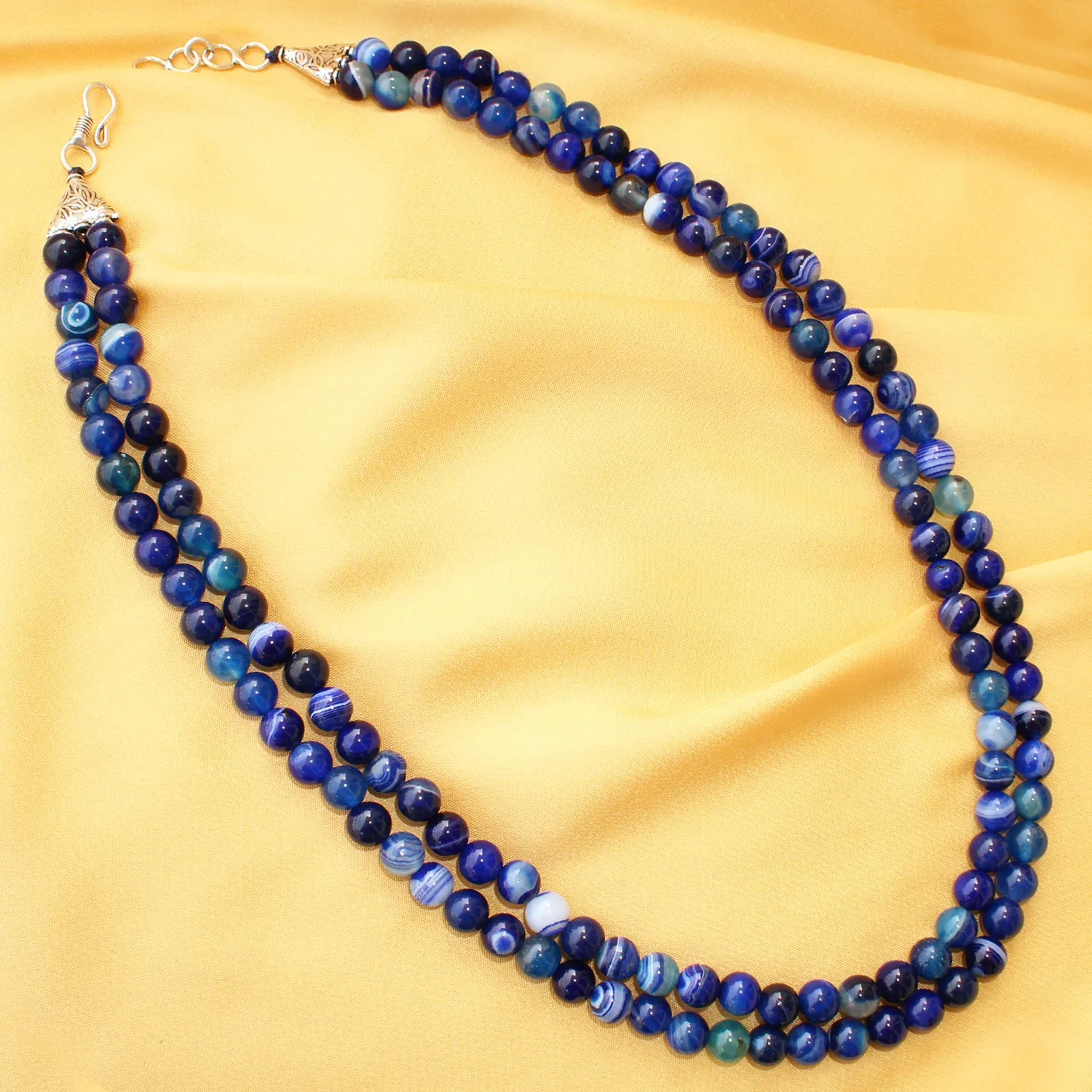 Imeora Multi Royal Blue Agate 8mm Double Line Necklace With 8mm Earrings