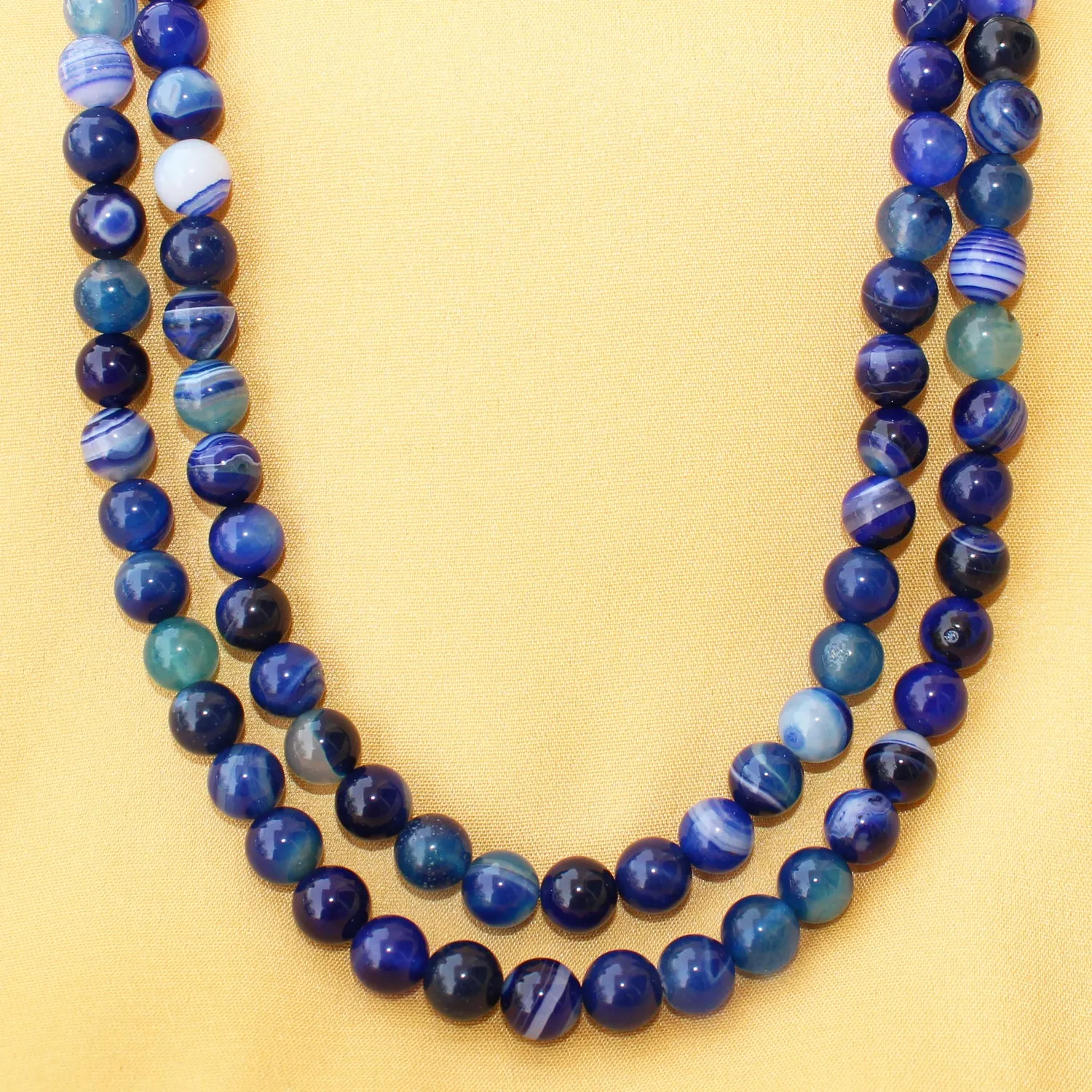 Imeora Multi Royal Blue Agate 8mm Double Line Necklace With 8mm Earrings