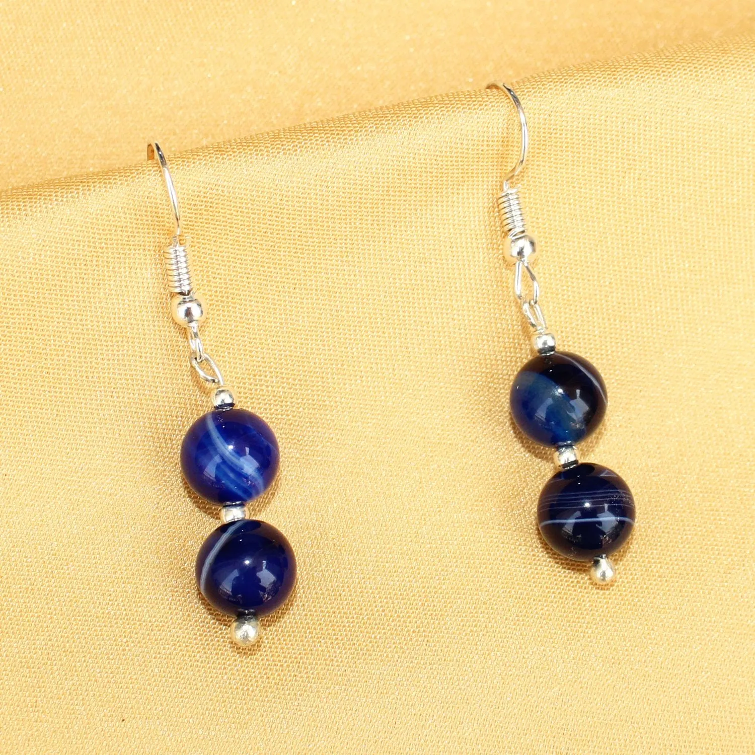 Imeora Multi Royal Blue Agate 8mm Double Line Necklace With 8mm Earrings