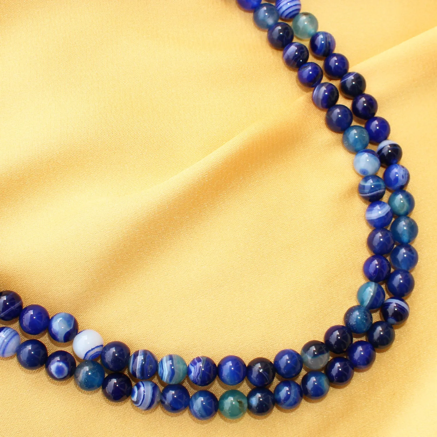 Imeora Multi Royal Blue Agate 8mm Double Line Necklace With 8mm Earrings