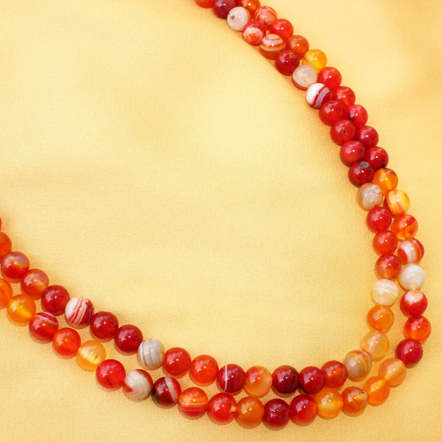 Imeora Orange Agate 8mm Double Line Necklace With 8mm Earrings