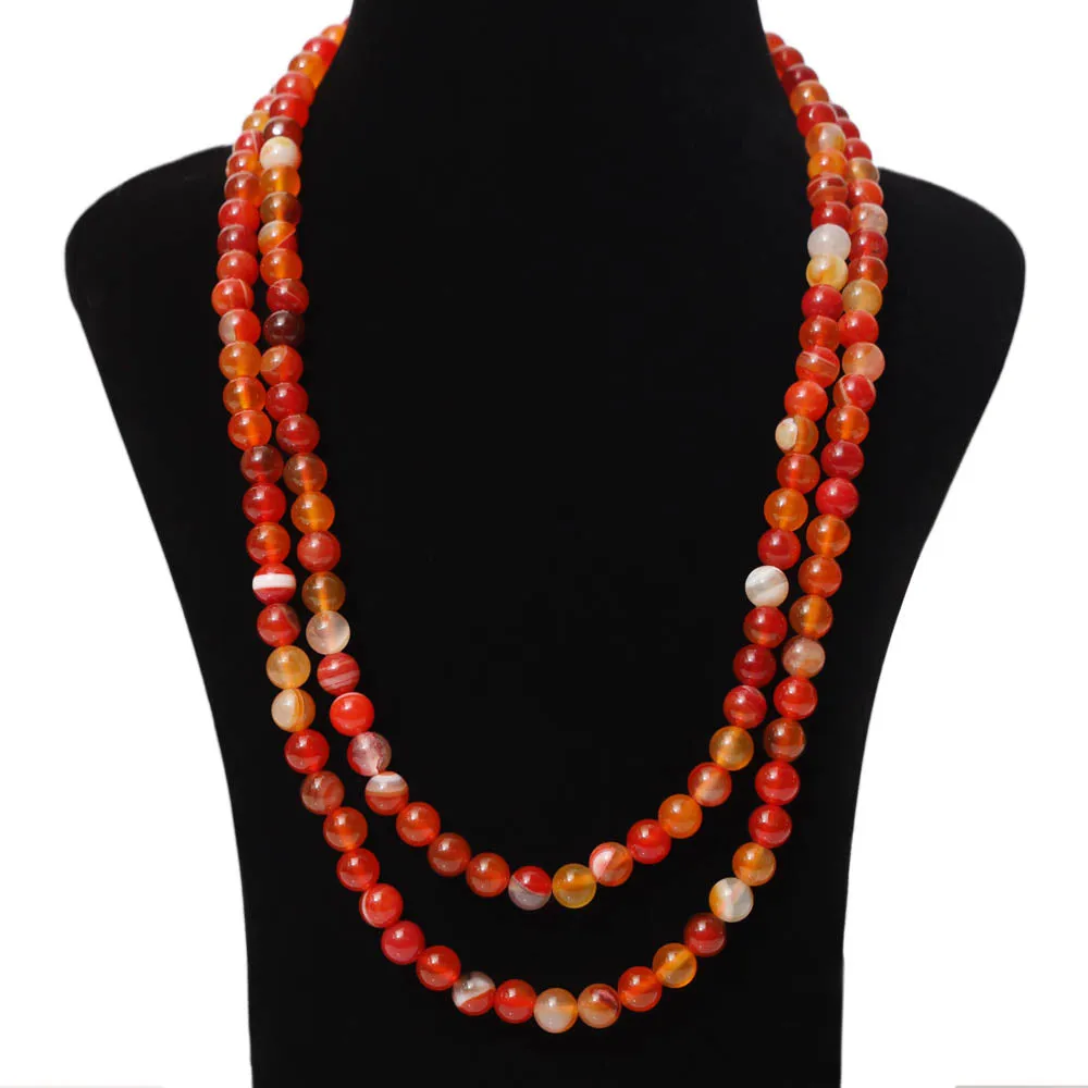 Imeora Orange Agate 8mm Double Line Necklace With 8mm Earrings