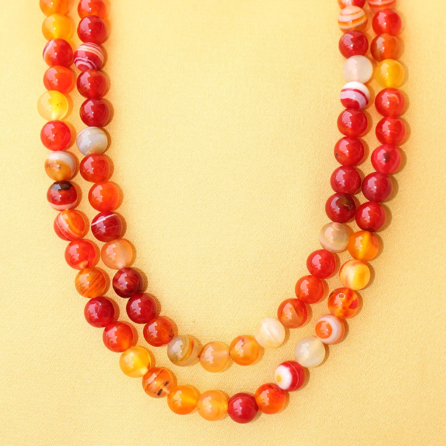 Imeora Orange Agate 8mm Double Line Necklace With 8mm Earrings