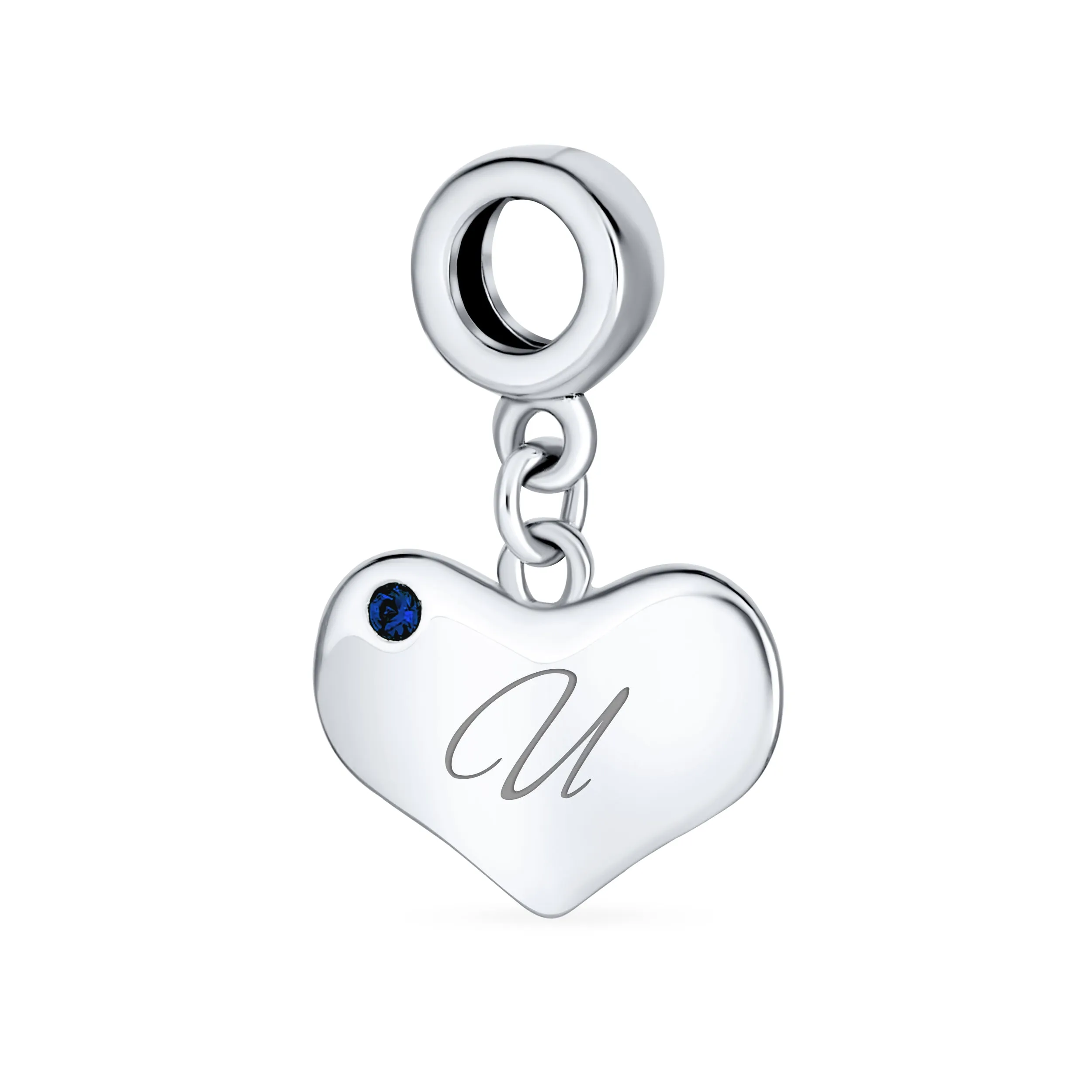 Initial Alphabet Bead Charm A-Z Blue Sapphire Heart Dangle for European Bracelet