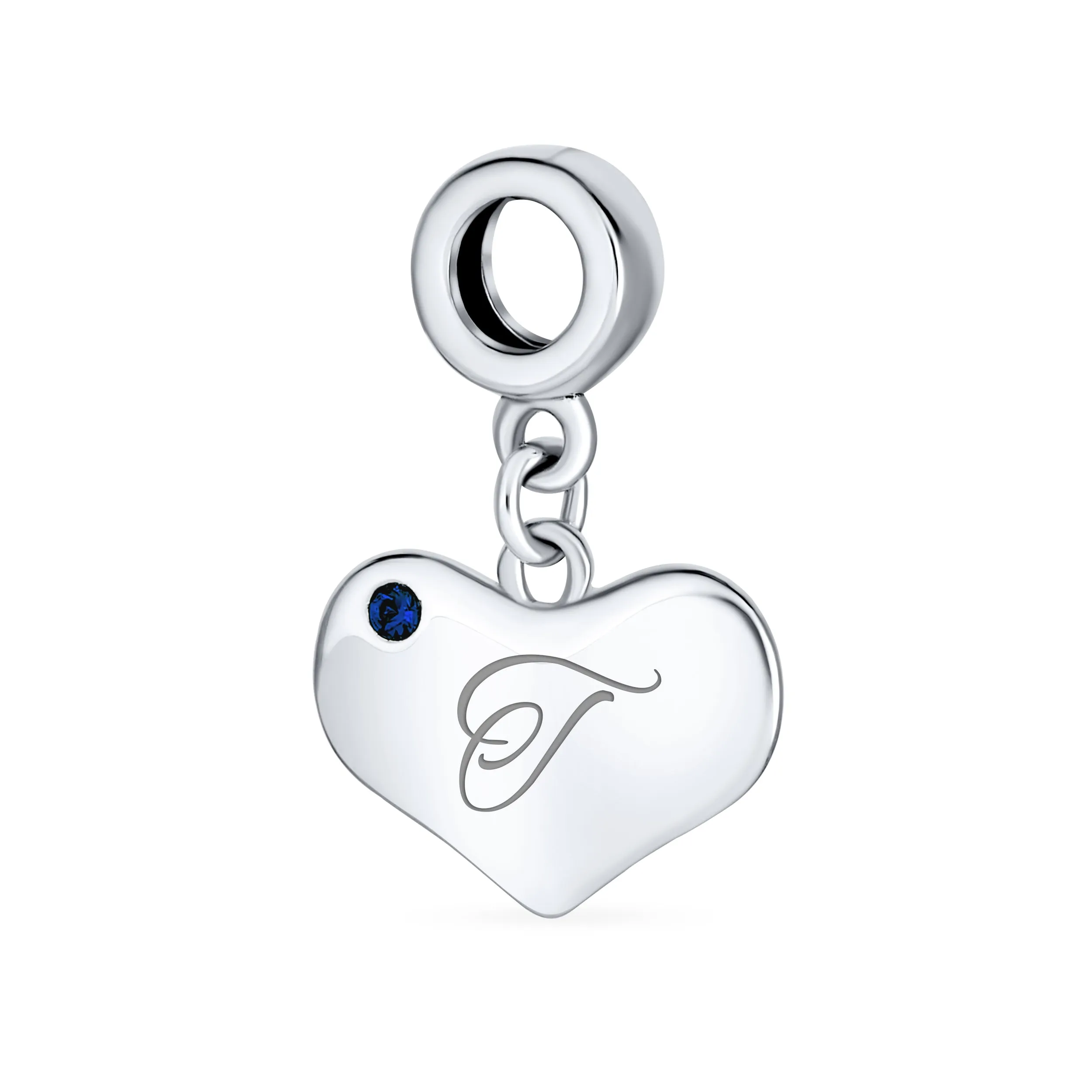 Initial Alphabet Bead Charm A-Z Blue Sapphire Heart Dangle for European Bracelet