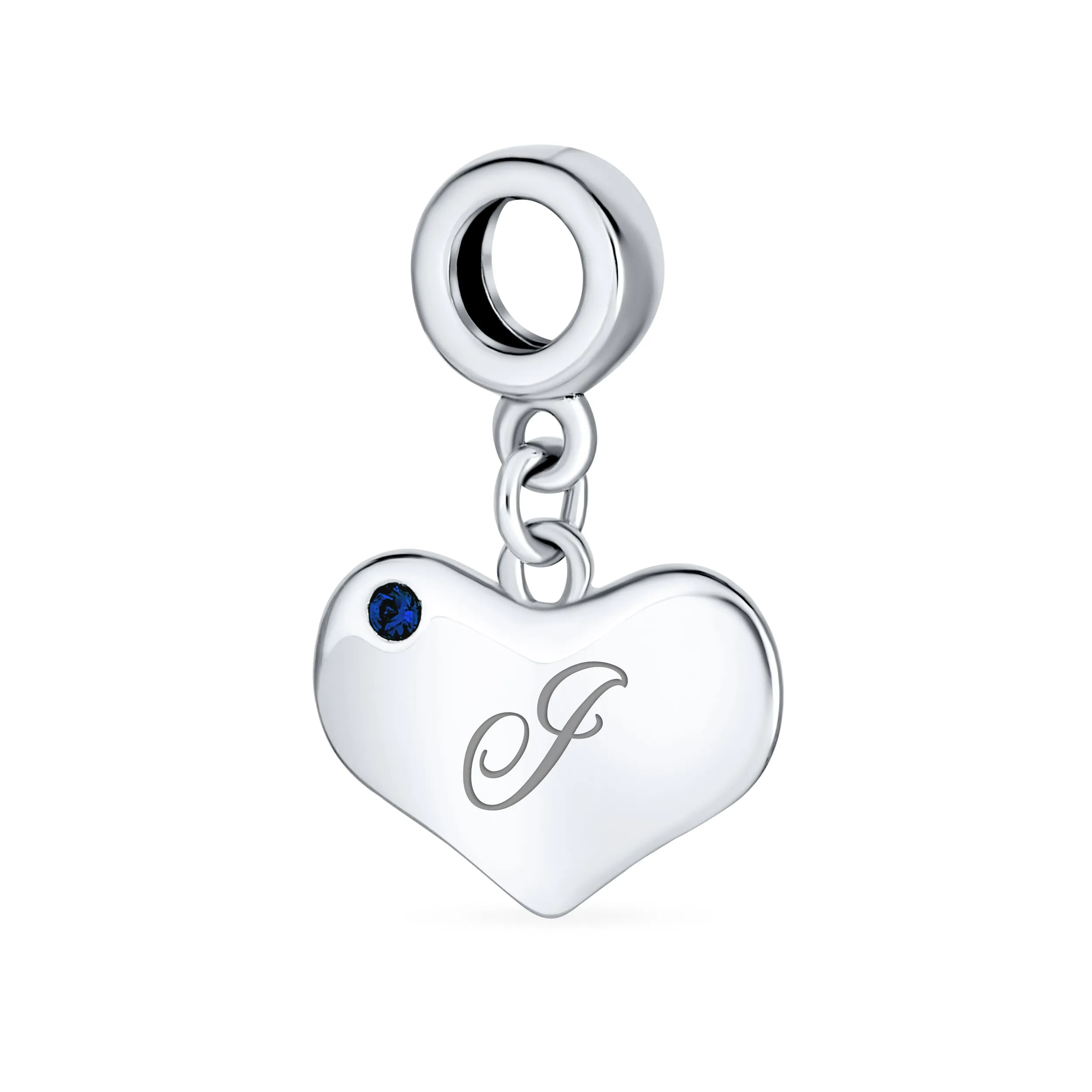 Initial Alphabet Bead Charm A-Z Blue Sapphire Heart Dangle for European Bracelet