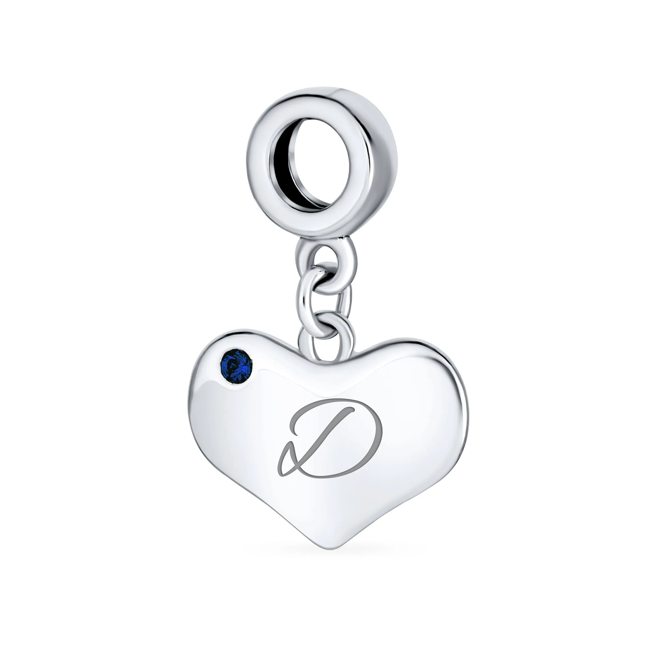 Initial Alphabet Bead Charm A-Z Blue Sapphire Heart Dangle for European Bracelet