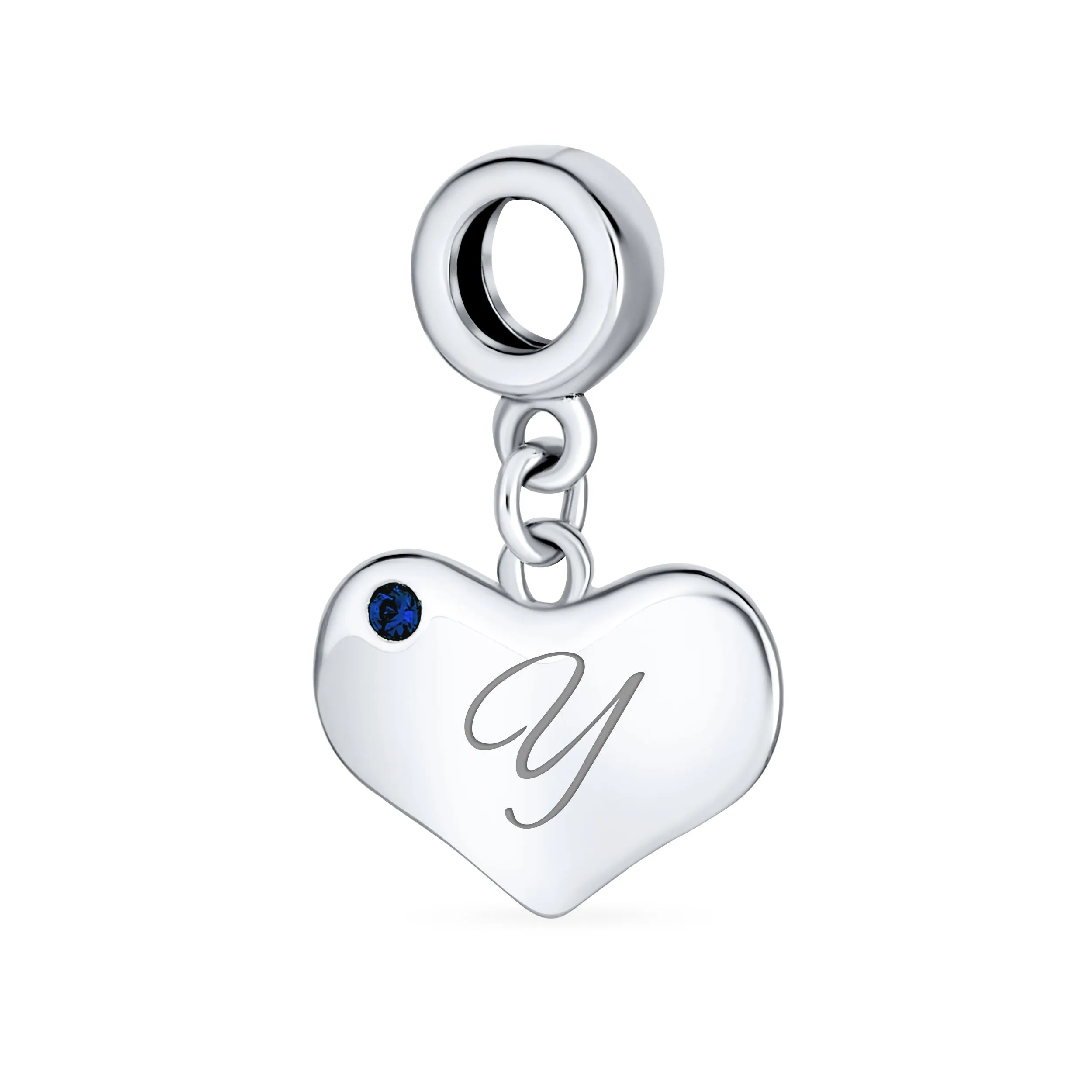 Initial Alphabet Bead Charm A-Z Blue Sapphire Heart Dangle for European Bracelet