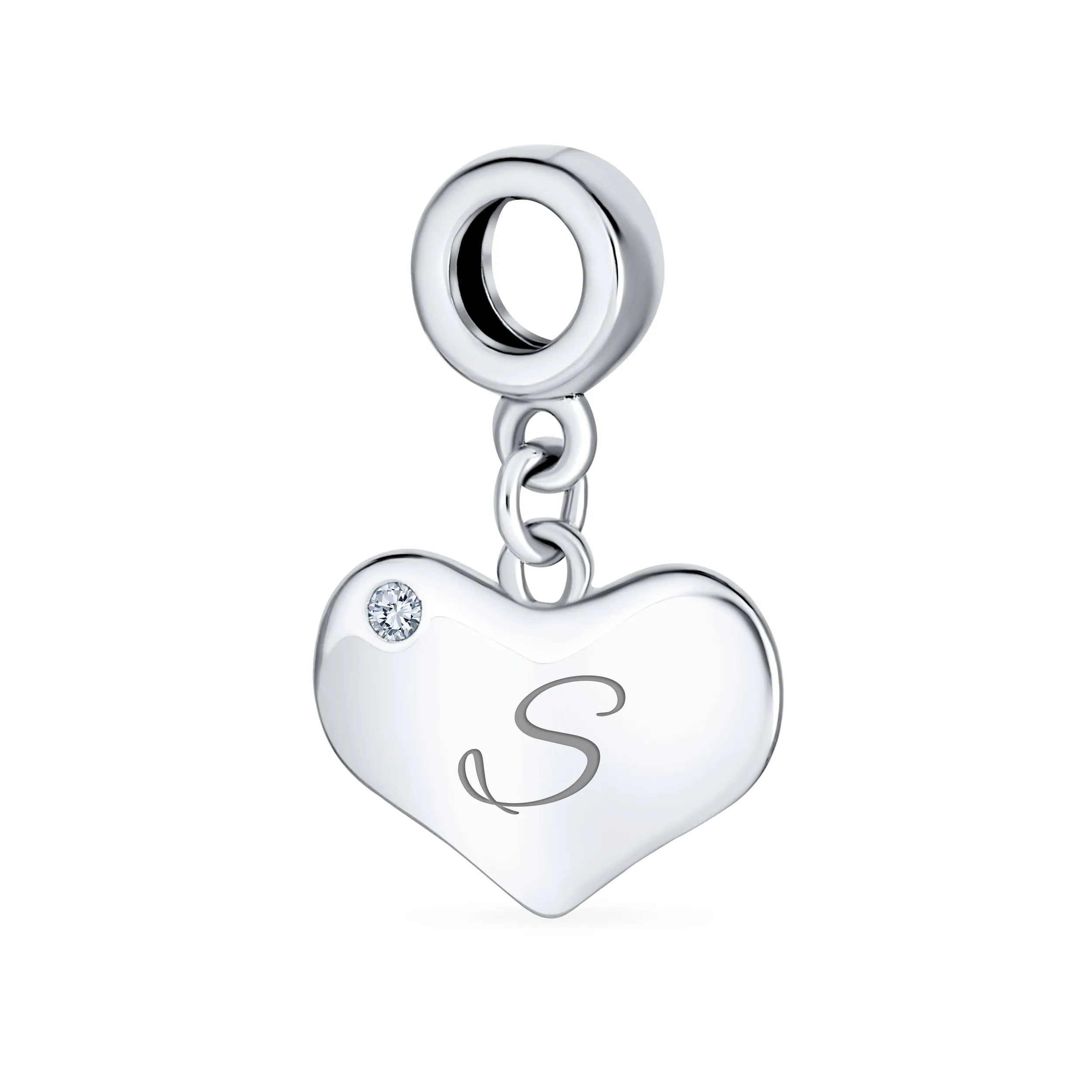 Initial Alphabet Bead Charm A-Z Crystal Heart Dangle for European Bracelet