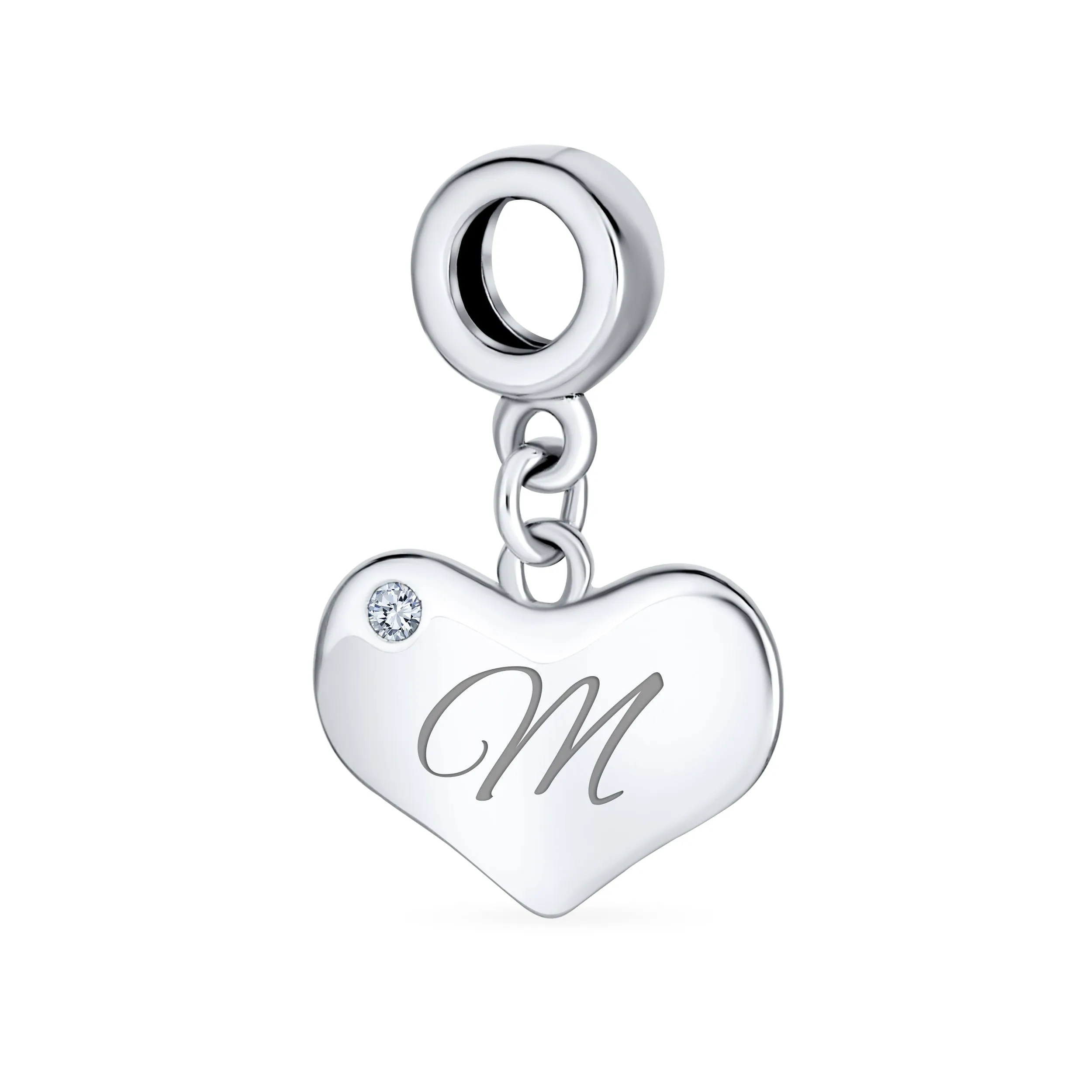 Initial Alphabet Bead Charm A-Z Crystal Heart Dangle for European Bracelet