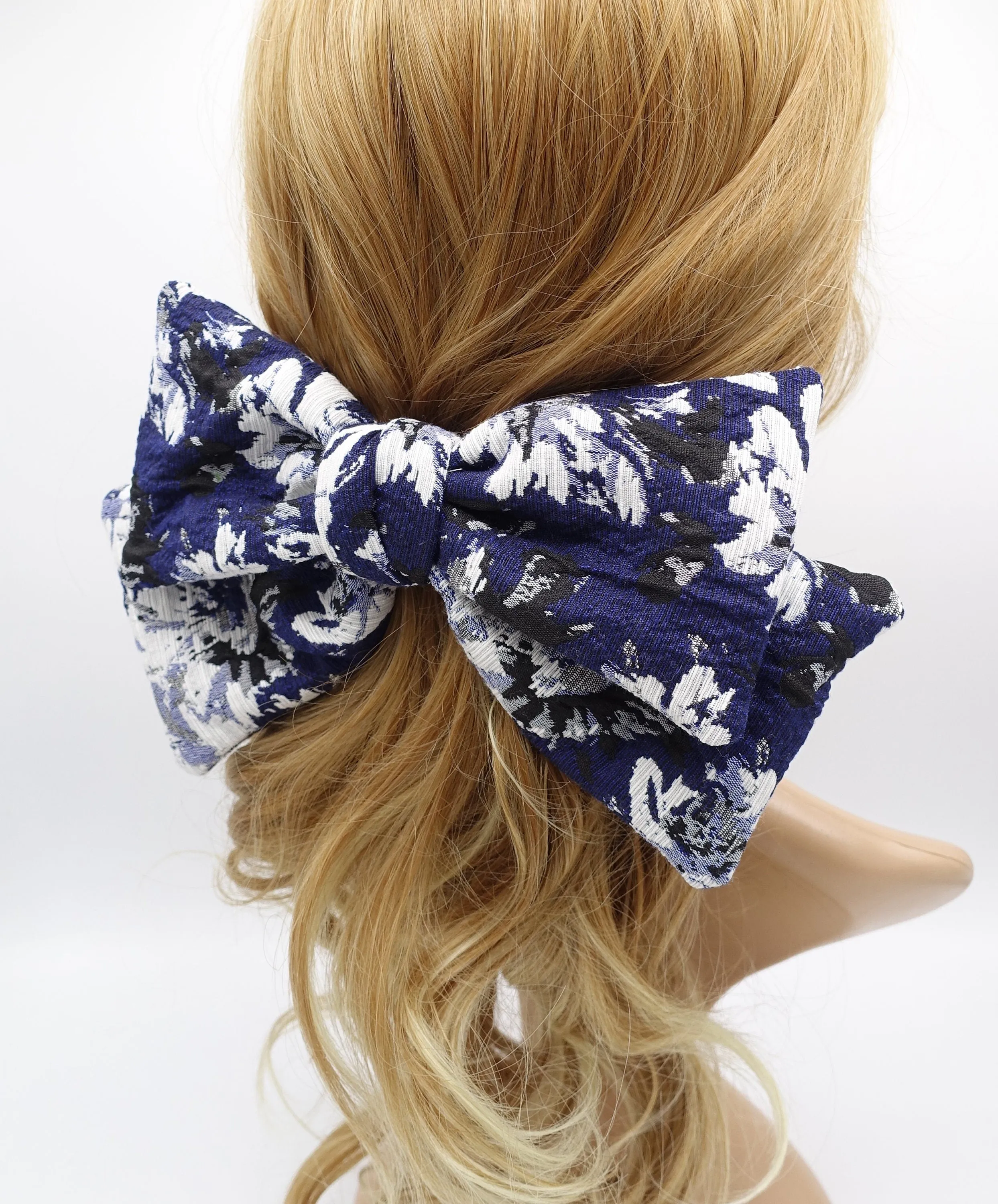 jacquard hair bow, floral hair bow for women