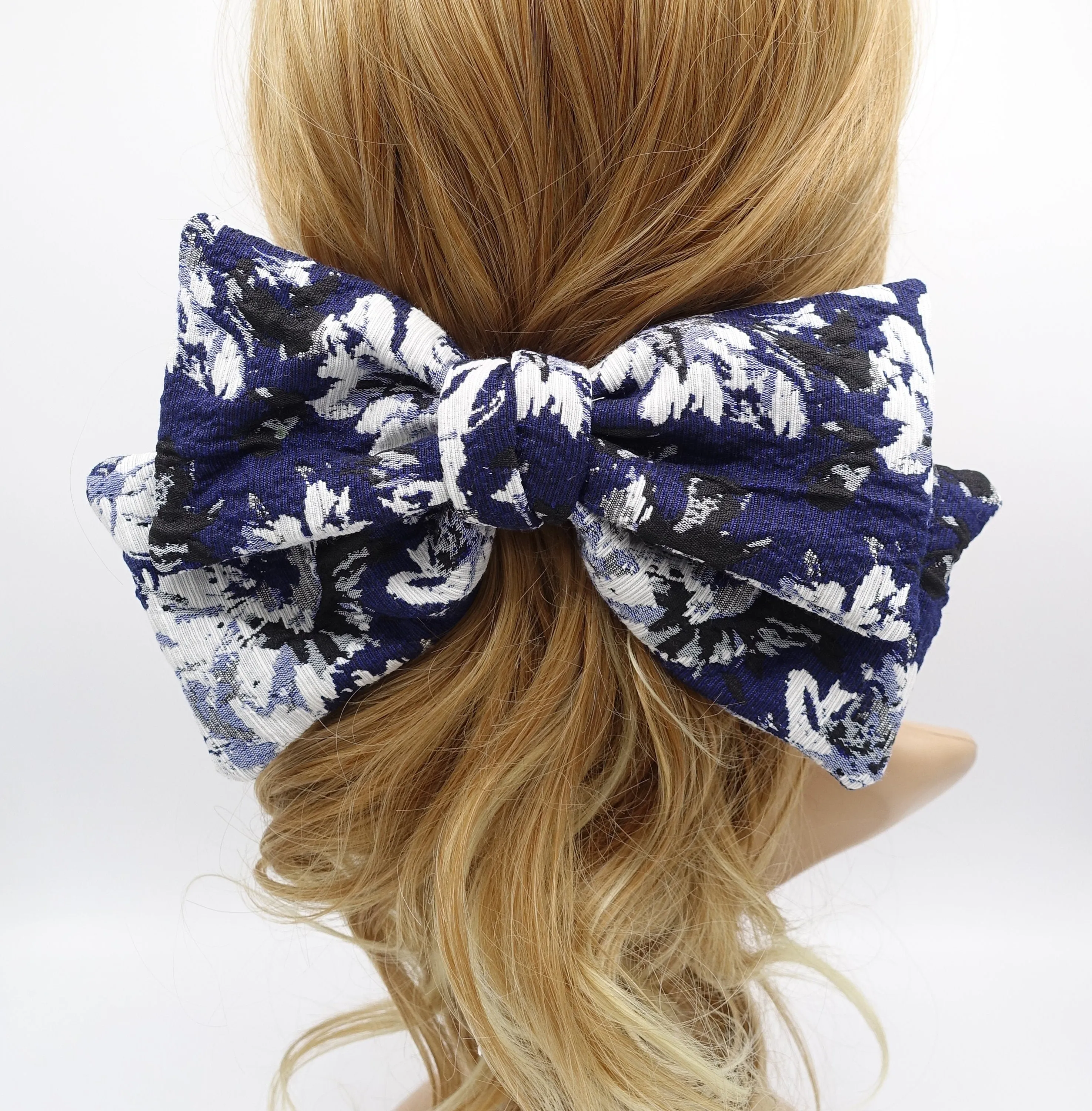 jacquard hair bow, floral hair bow for women