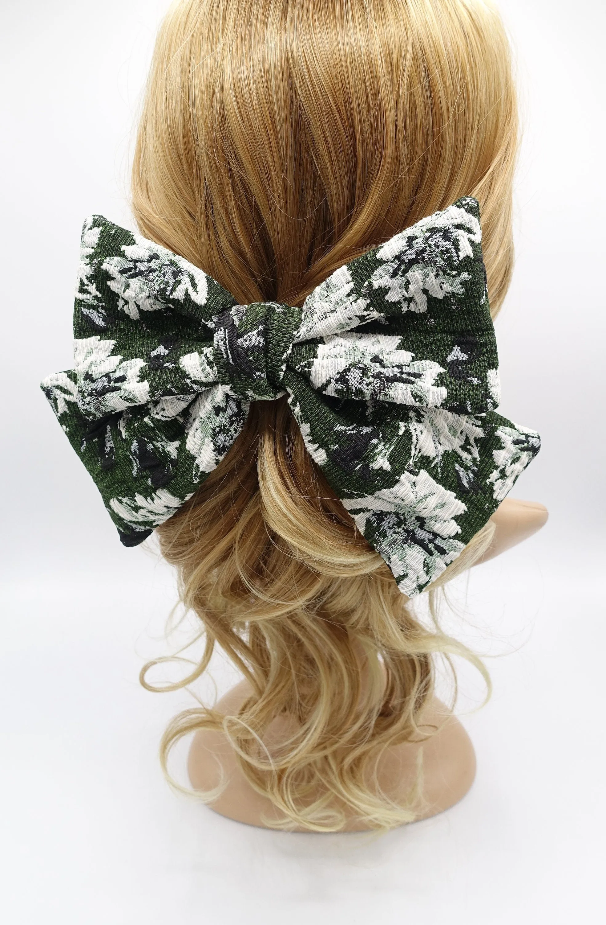 jacquard hair bow, floral hair bow for women