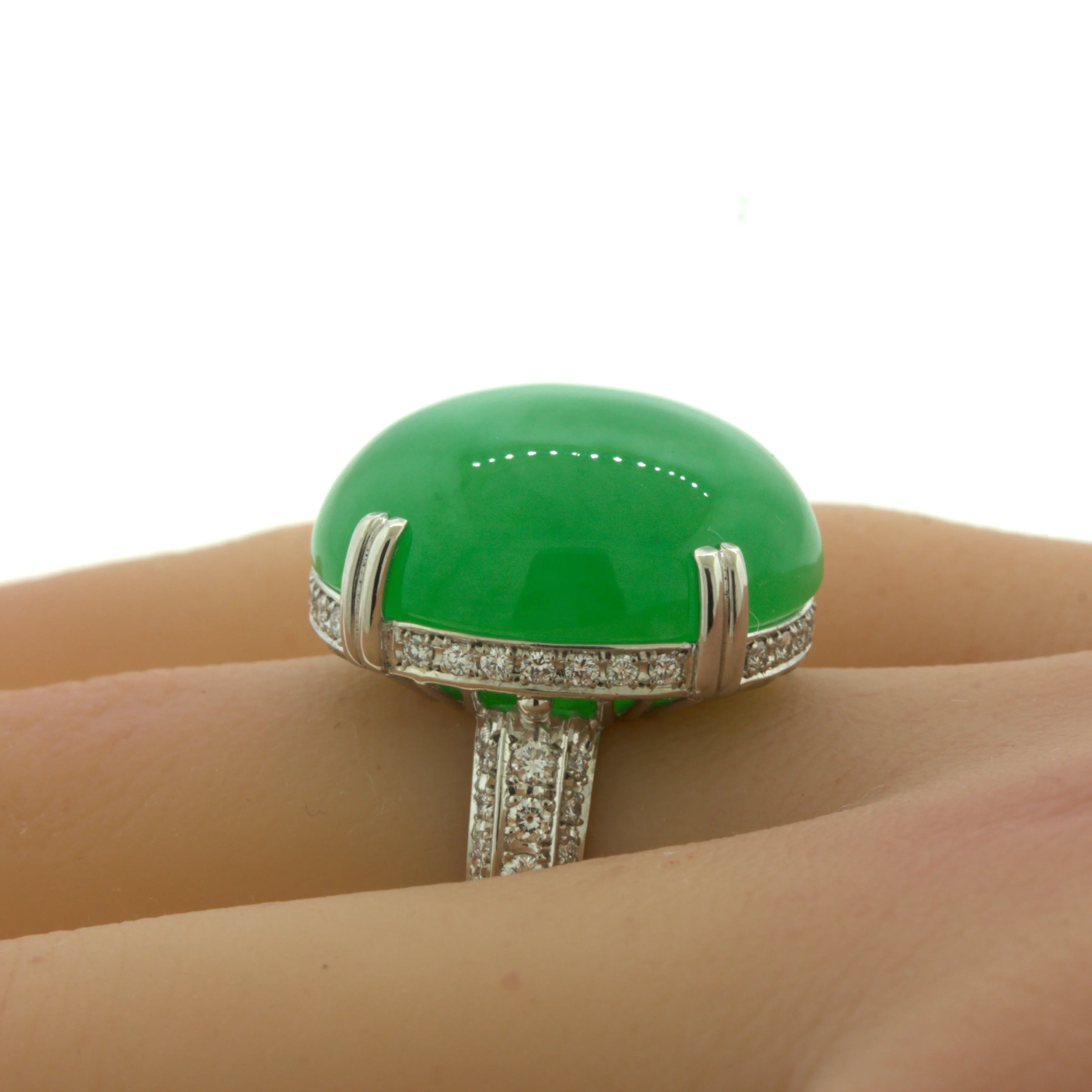 Jadeite Jade Diamond Platinum Cocktail Ring, Type-A GIA Certified