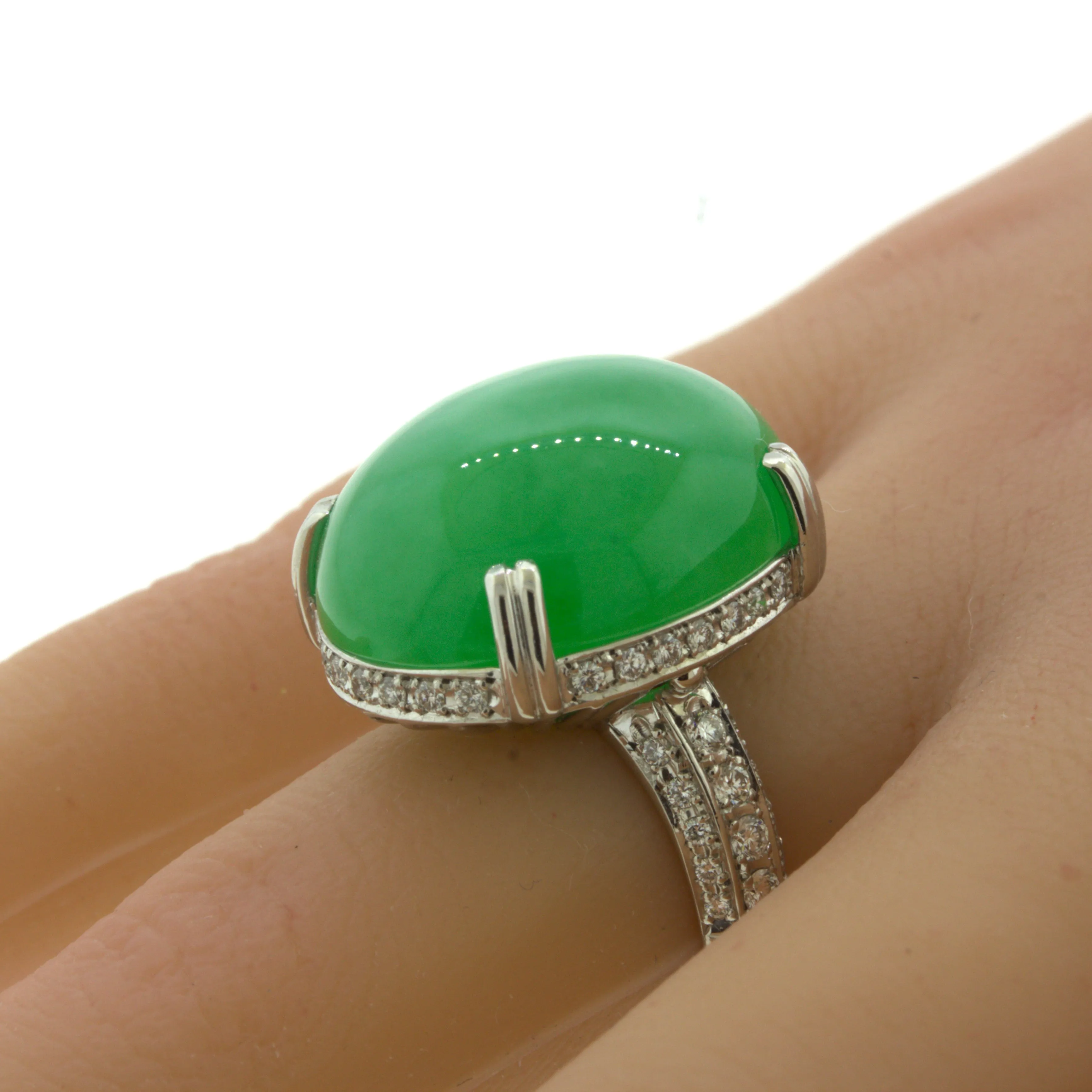 Jadeite Jade Diamond Platinum Cocktail Ring, Type-A GIA Certified