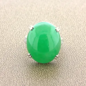 Jadeite Jade Diamond Platinum Cocktail Ring, Type-A GIA Certified