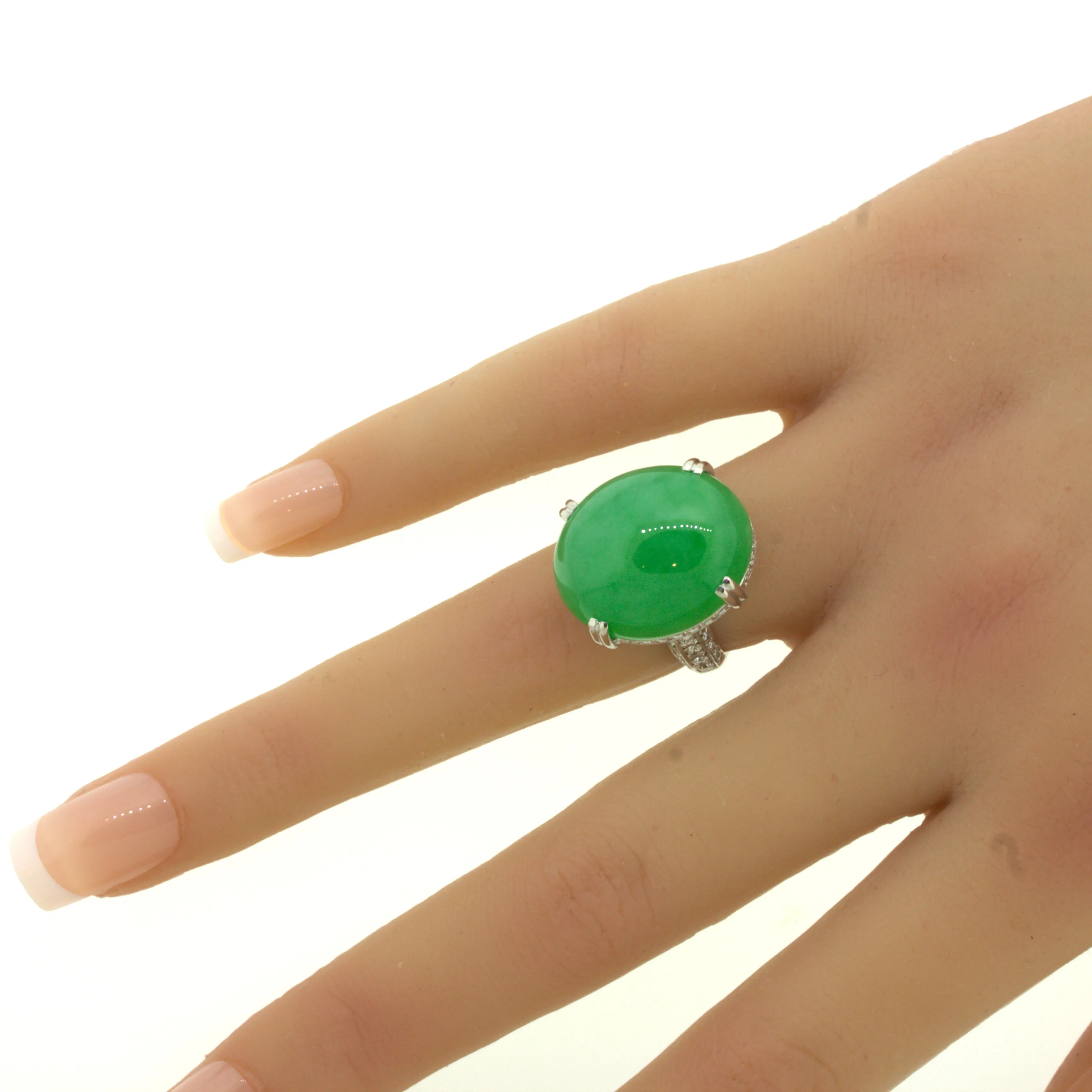 Jadeite Jade Diamond Platinum Cocktail Ring, Type-A GIA Certified