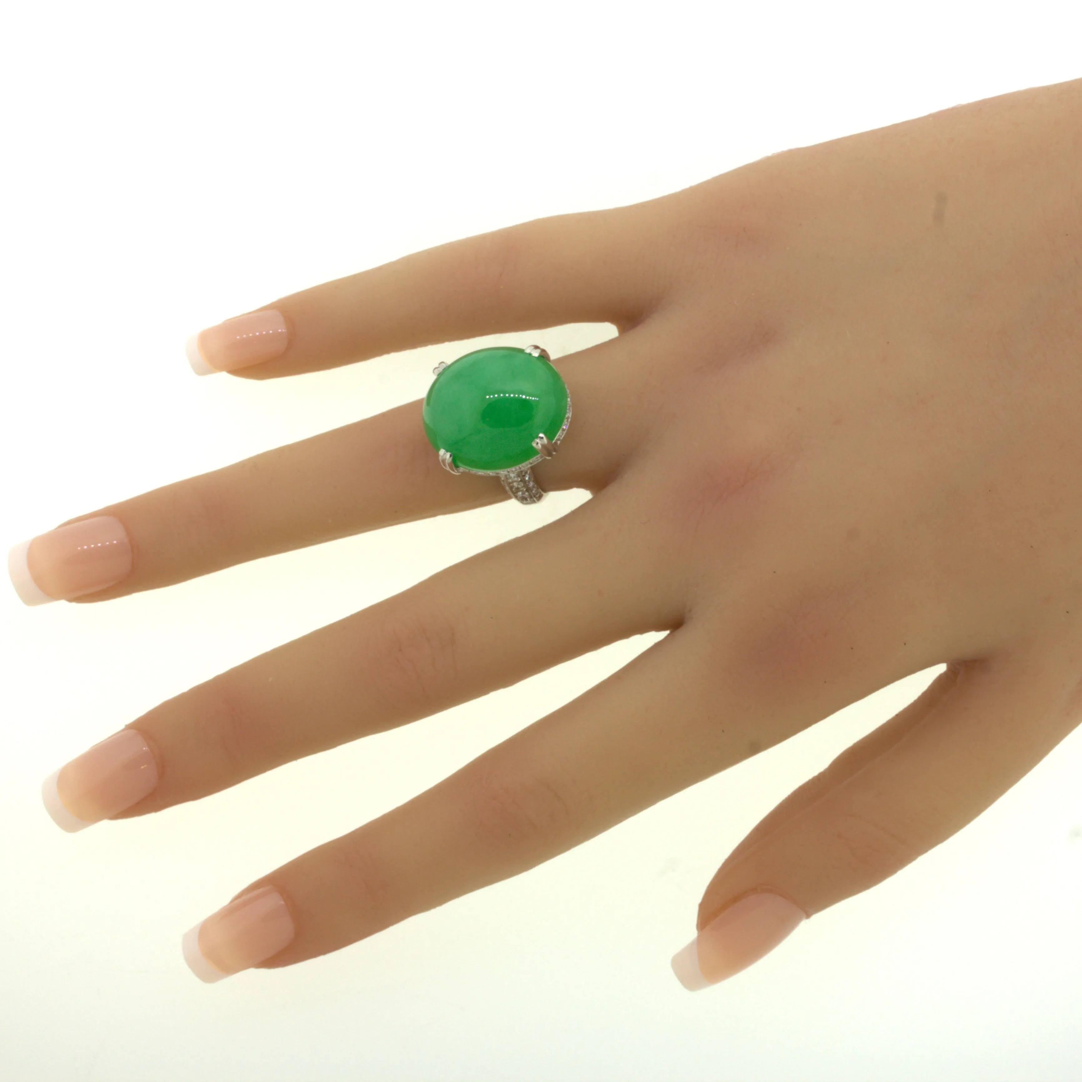 Jadeite Jade Diamond Platinum Cocktail Ring, Type-A GIA Certified