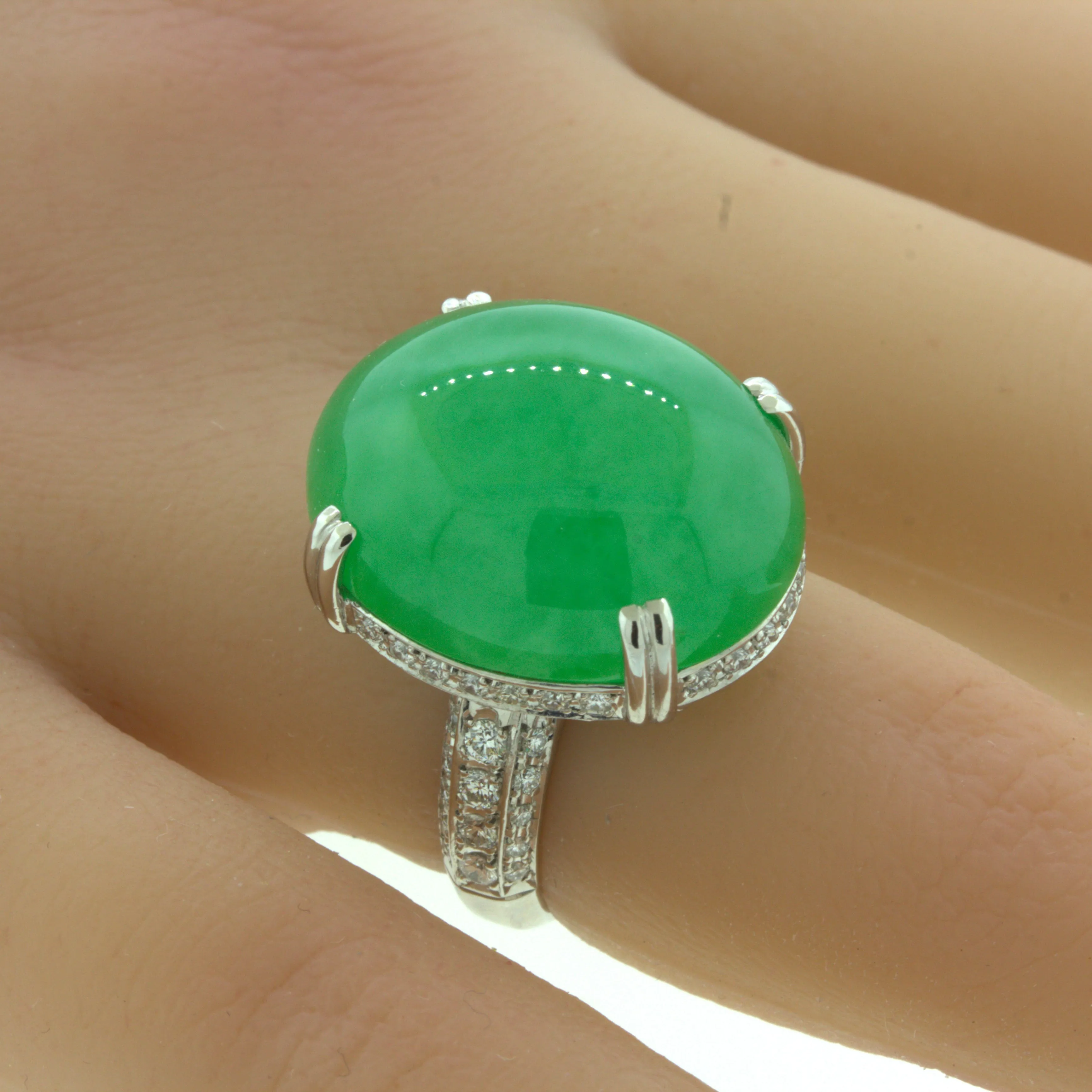 Jadeite Jade Diamond Platinum Cocktail Ring, Type-A GIA Certified