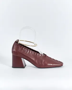 Jil Sander square toe whipstitch ankle bracelet pumps, burgundy, 40