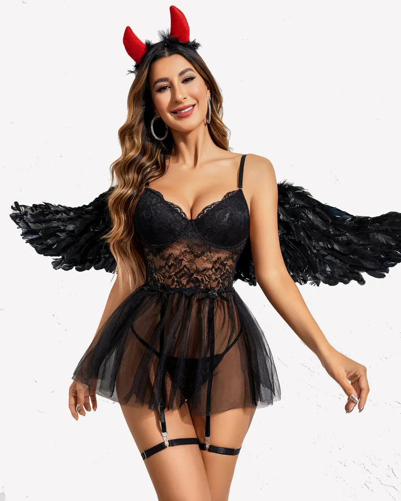 Lace Chain Babydoll Underwire Lingerie