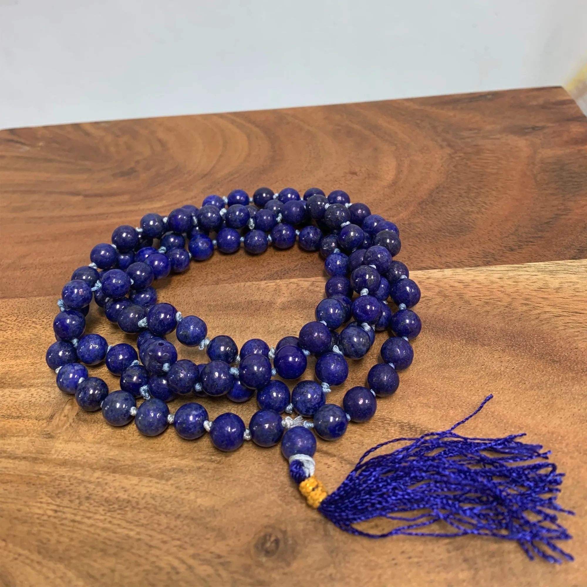 Lapis Lazuli Yoga Meditation Chakra Knotted Mala Prayer Bead Necklace