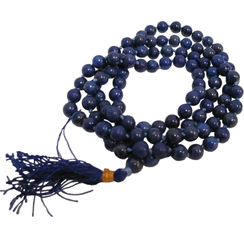 Lapis Lazuli Yoga Meditation Chakra Knotted Mala Prayer Bead Necklace