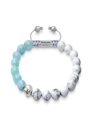 Men's Beaded Bracelet with Howlite and Aquamarine