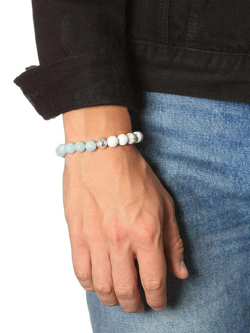 Men's Beaded Bracelet with Howlite and Aquamarine