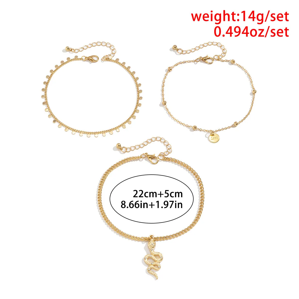 Metal Dragon-shaped Tag Geometric Set Anklet