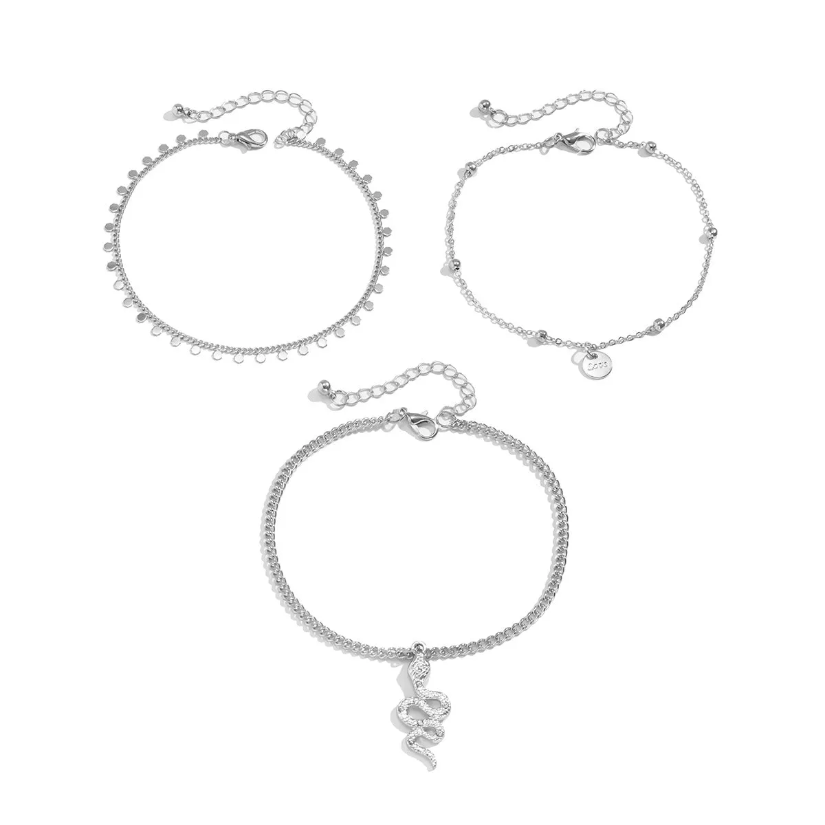 Metal Dragon-shaped Tag Geometric Set Anklet