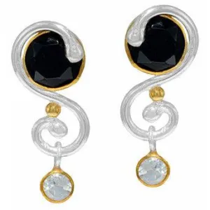 Michou Black Onyx and White Topaz  Sterling Silver Earrings - Orbits Collection