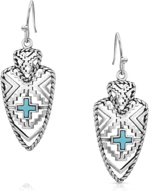 Montana Silversmiths Patterns of the Southwest Bright Cut Geometric Pattern Turquoise French Wire Earrings