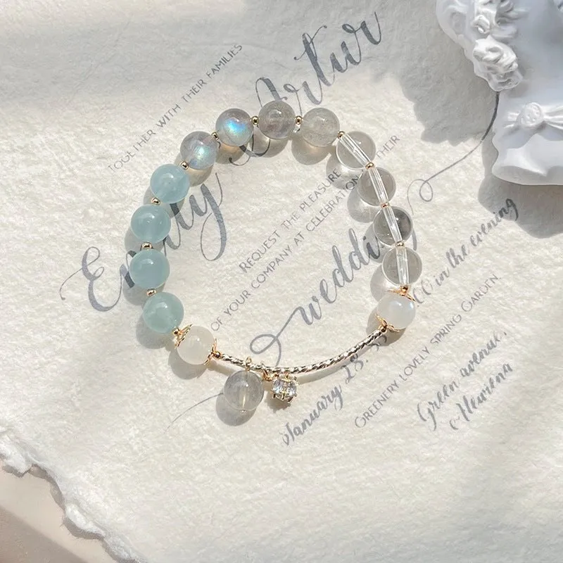 Moonstone, Clear Quartz & Aquamarine Bracelet