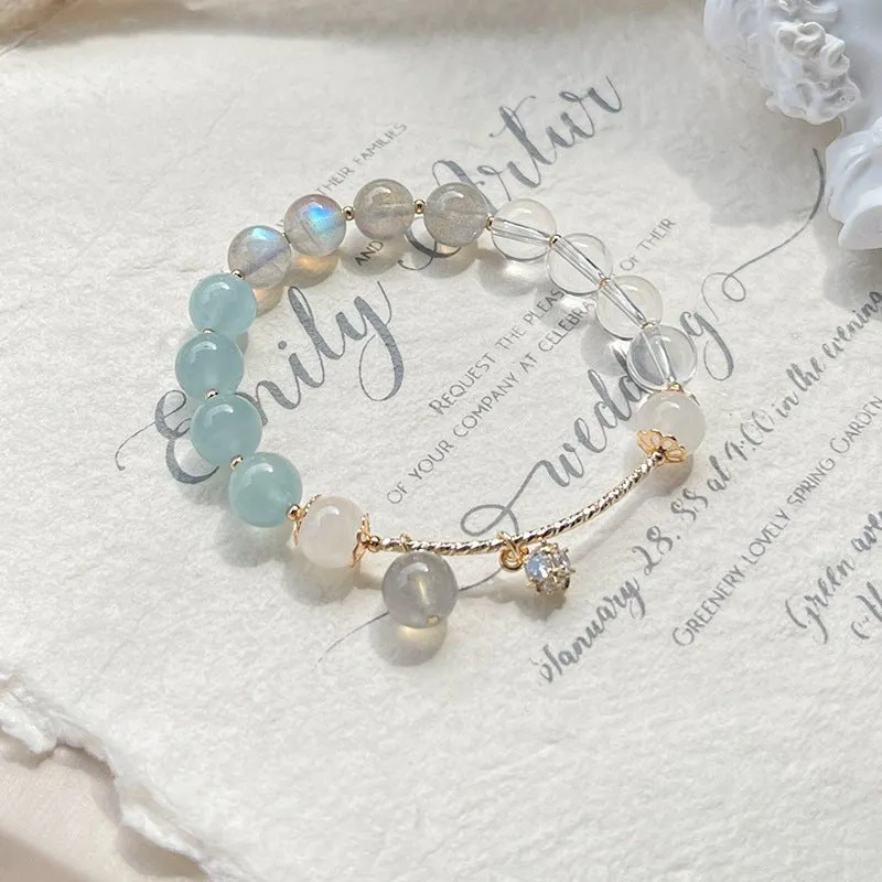 Moonstone, Clear Quartz & Aquamarine Bracelet