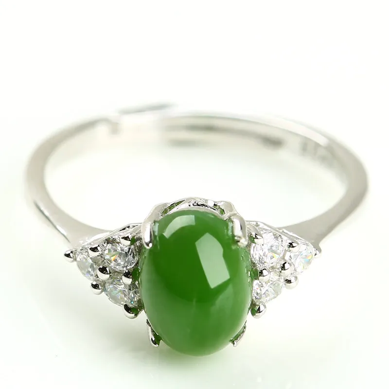 Natural Jade Ring Nephrite Silver Adjustable Ring WR13