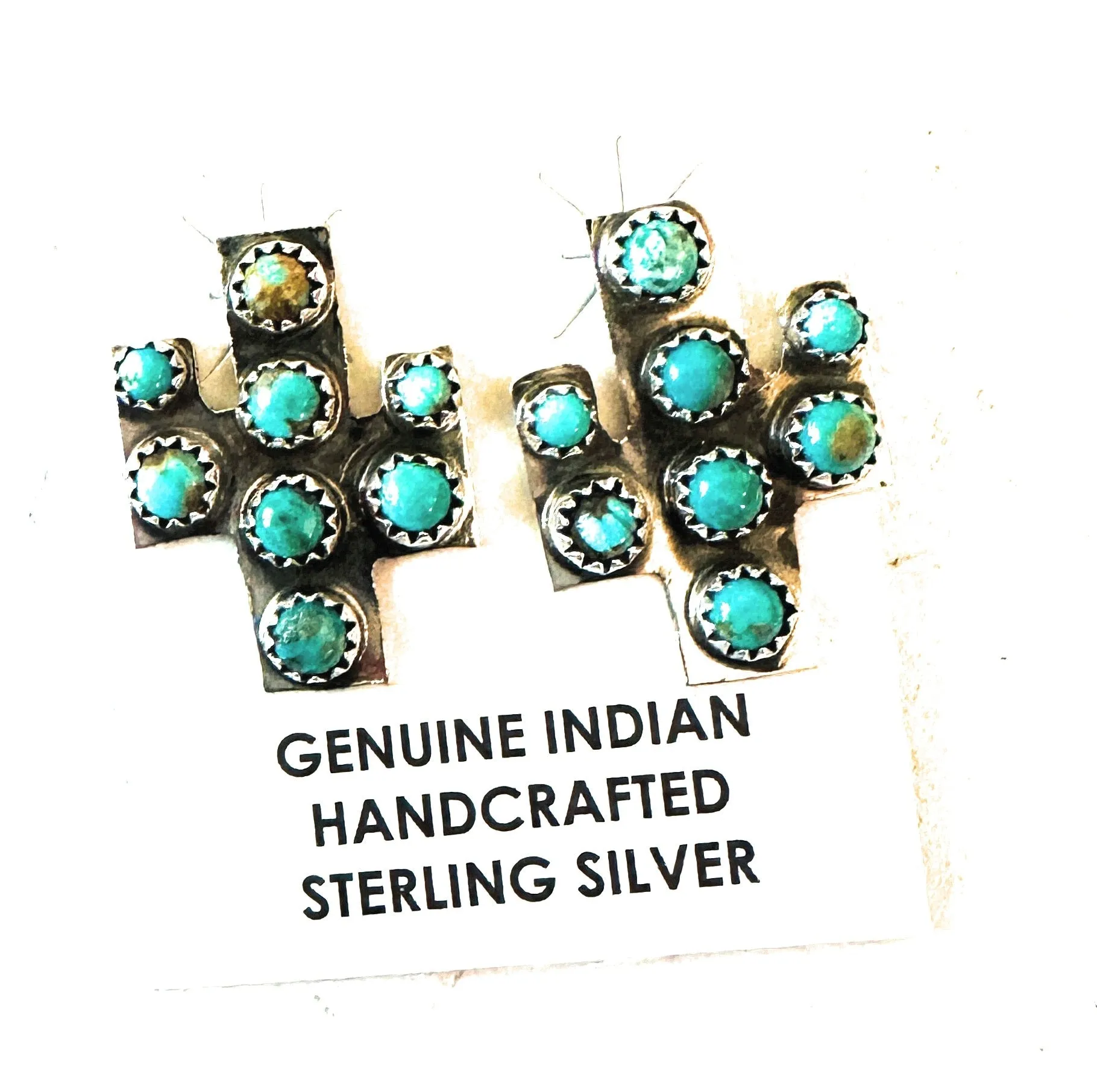 Navajo Sterling Silver & Turquoise Cactus Post Earrings