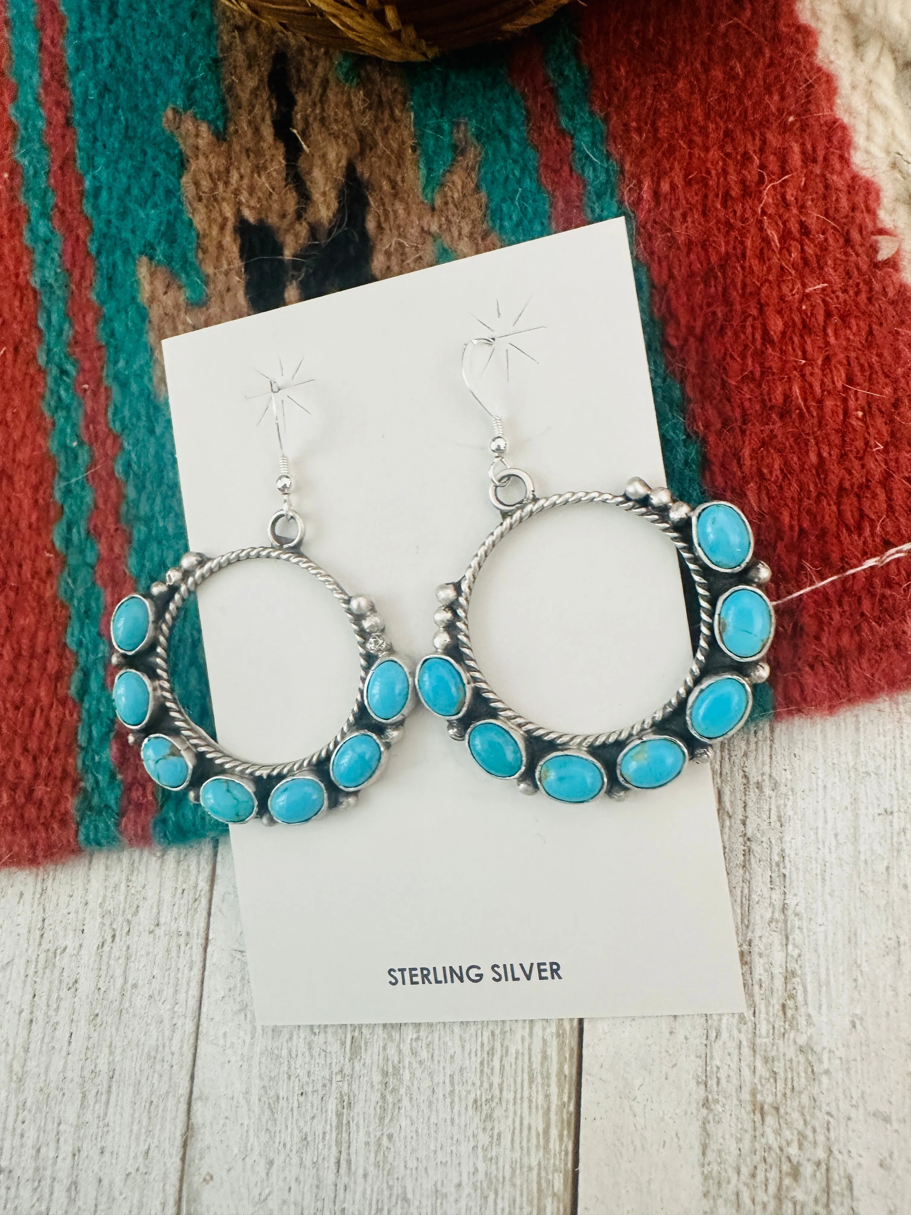 Navajo Sterling Silver & Turquoise Circle Dangle Earrings