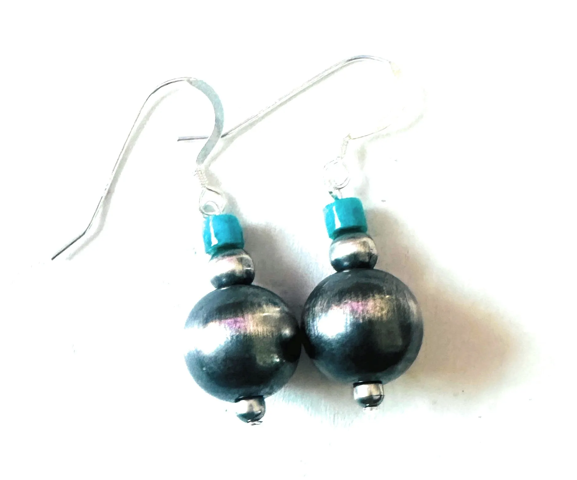 Navajo Turquoise & Sterling Silver Pearl Dangle Earrings