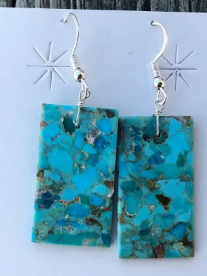 Navajo turquoise and sterling silver Rectangle slab earrings