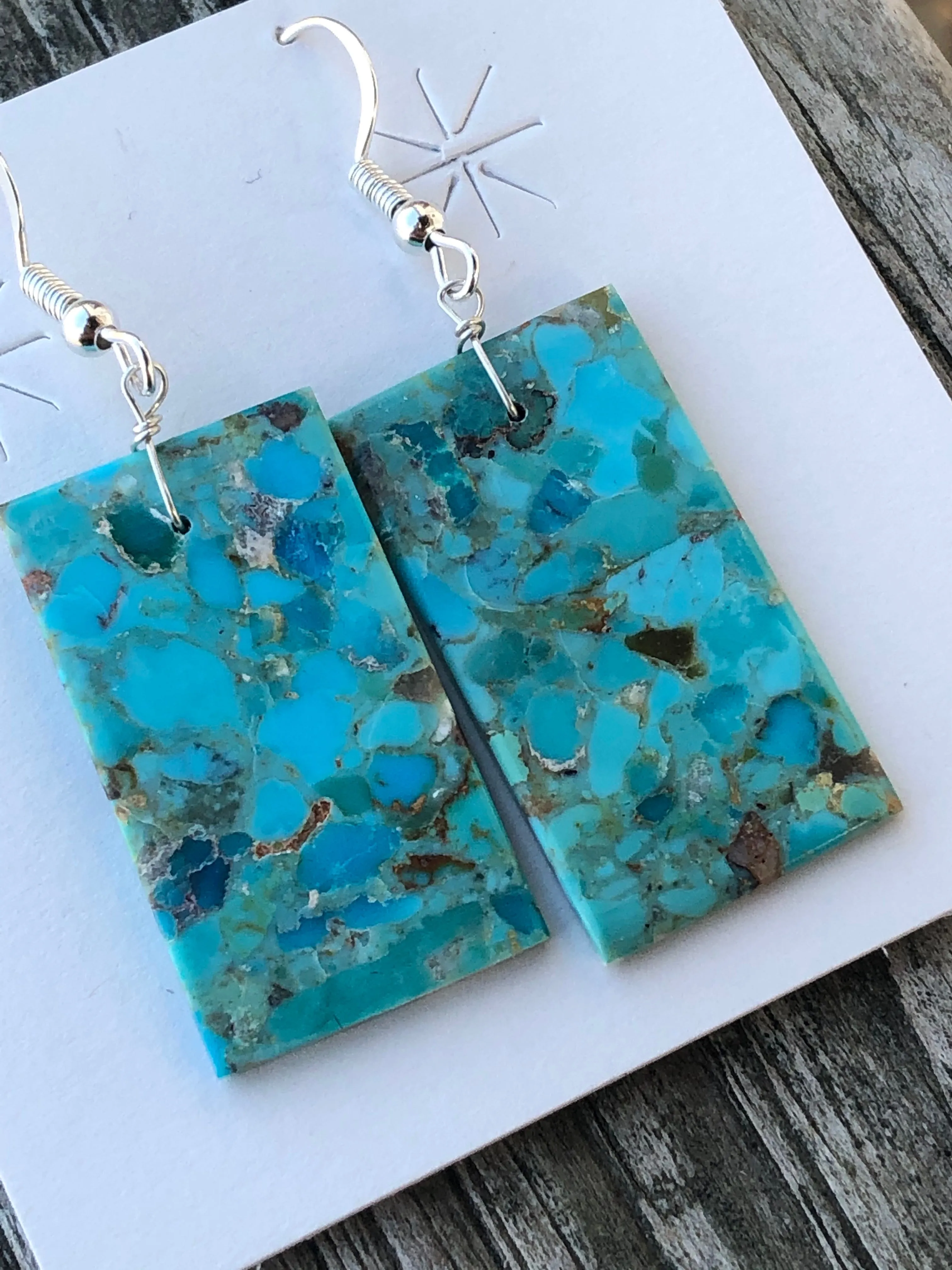 Navajo turquoise and sterling silver Rectangle slab earrings