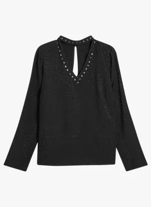 Next Womens Black Studded Choker Jacquard Blouse