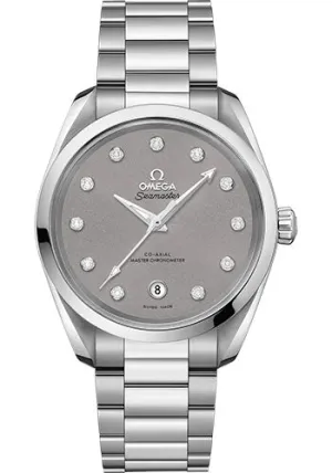 Omega Seamaster Aqua Terra 150M Co-Axial Master Chronometer Ladies Watch - 38 mm Steel Case - Shimmer Velvet-Grey Diamond Dial - 220.10.38.20.56.001