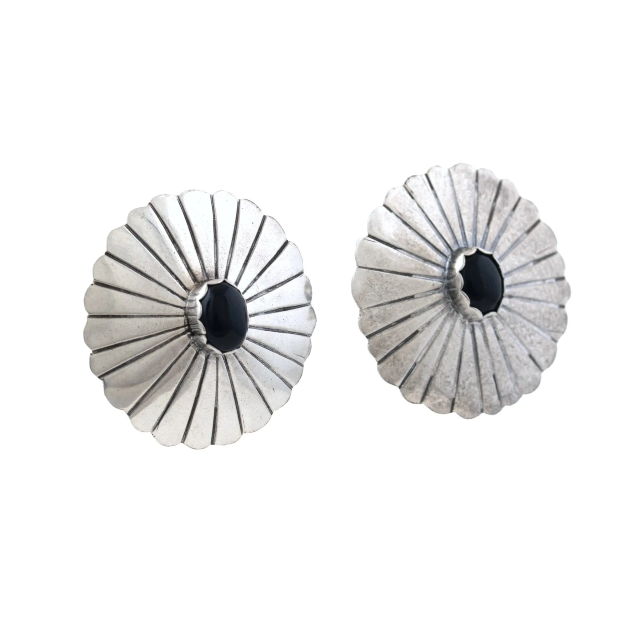 Onyx Scalloped Navajo Earrings