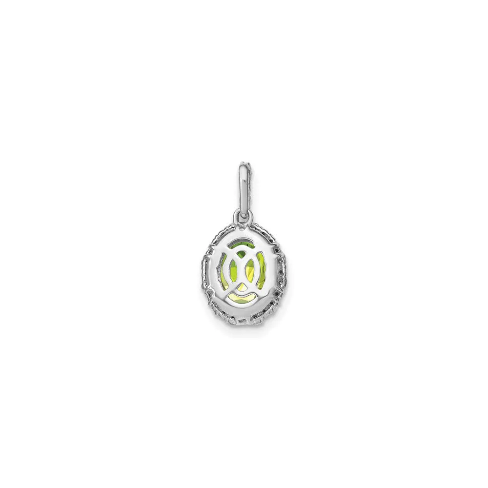 Oval Peridot Diamond Halo Pendant (14K)