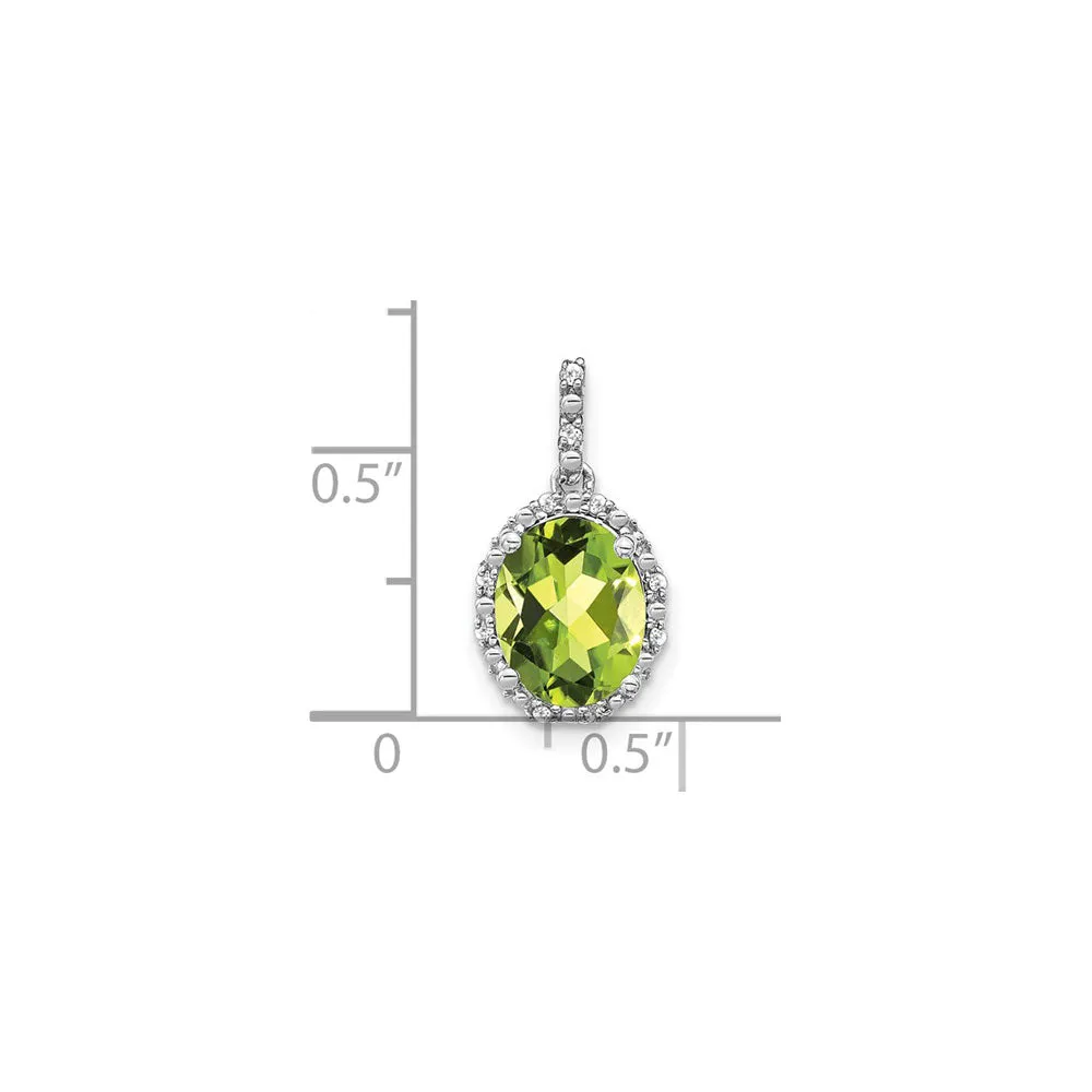 Oval Peridot Diamond Halo Pendant (14K)