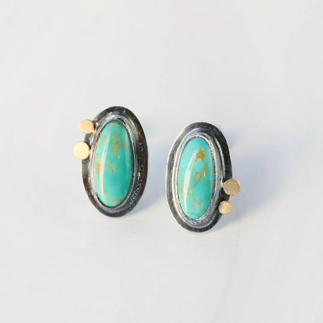 Oval Tyrone Turquoise Post Earrings with 18k Gold Accent - ANGELA 2