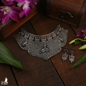 OXIDIZED GANESHA CHOKER WITH EARRING - 4700