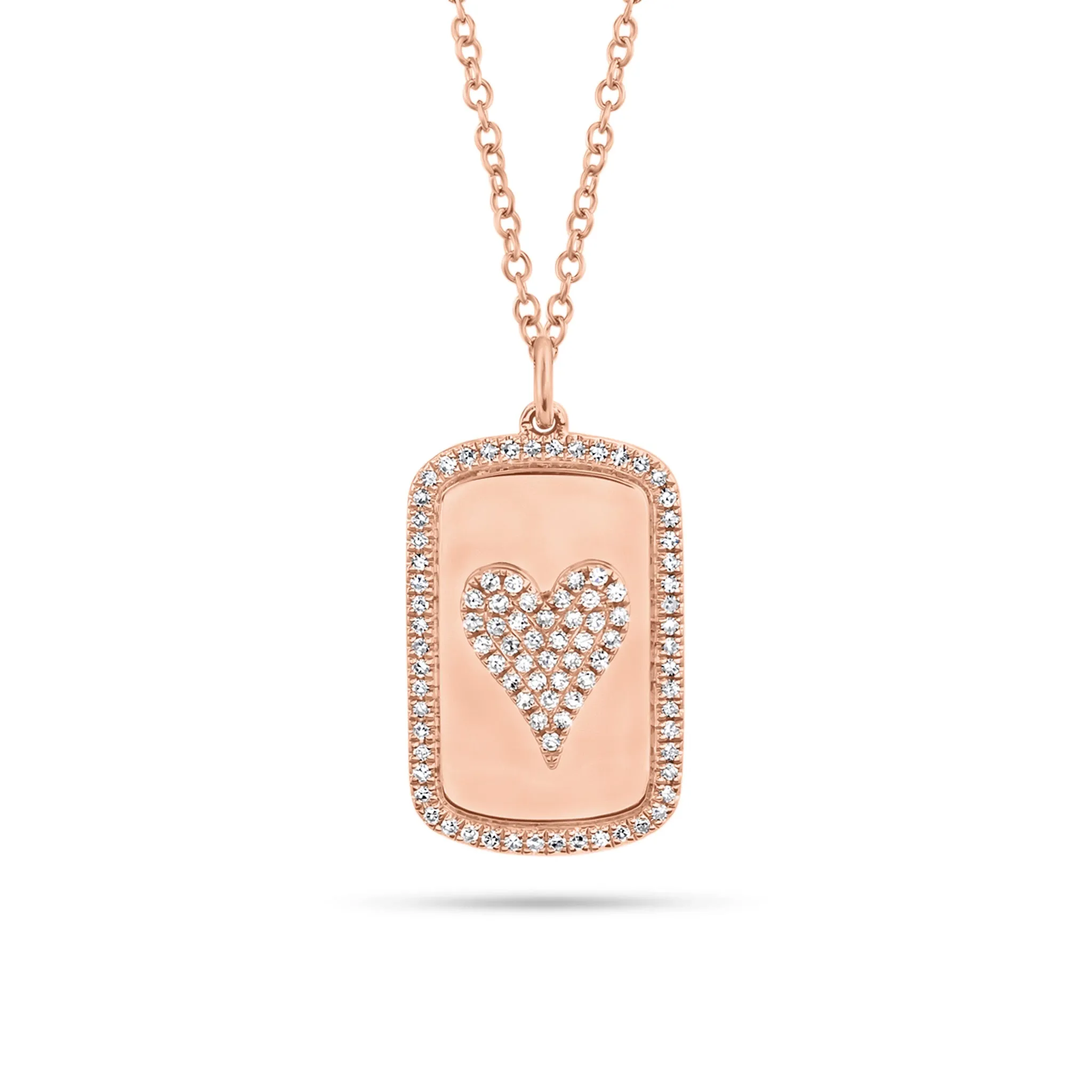 Pave Diamond Heart Dog Tag Necklace