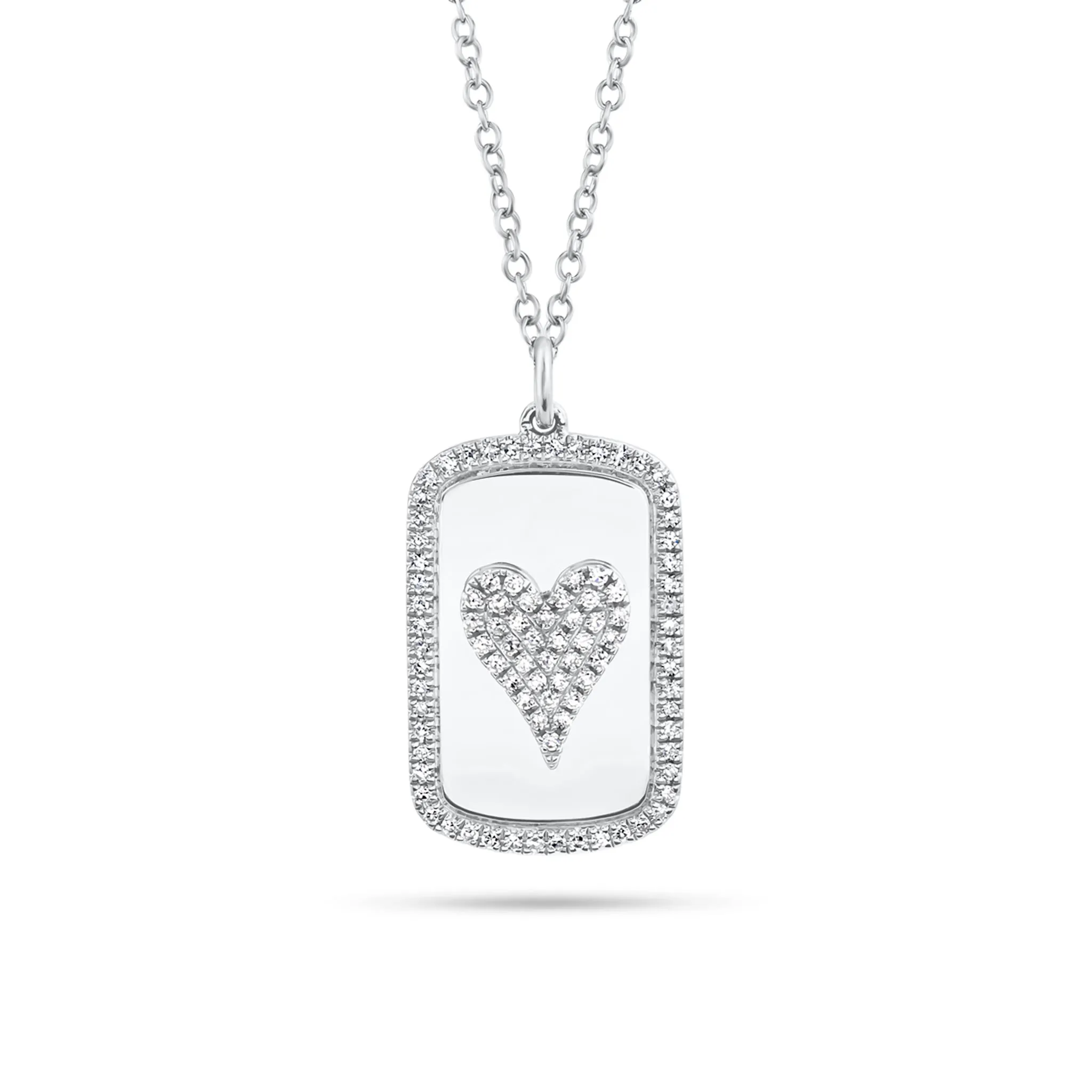 Pave Diamond Heart Dog Tag Necklace